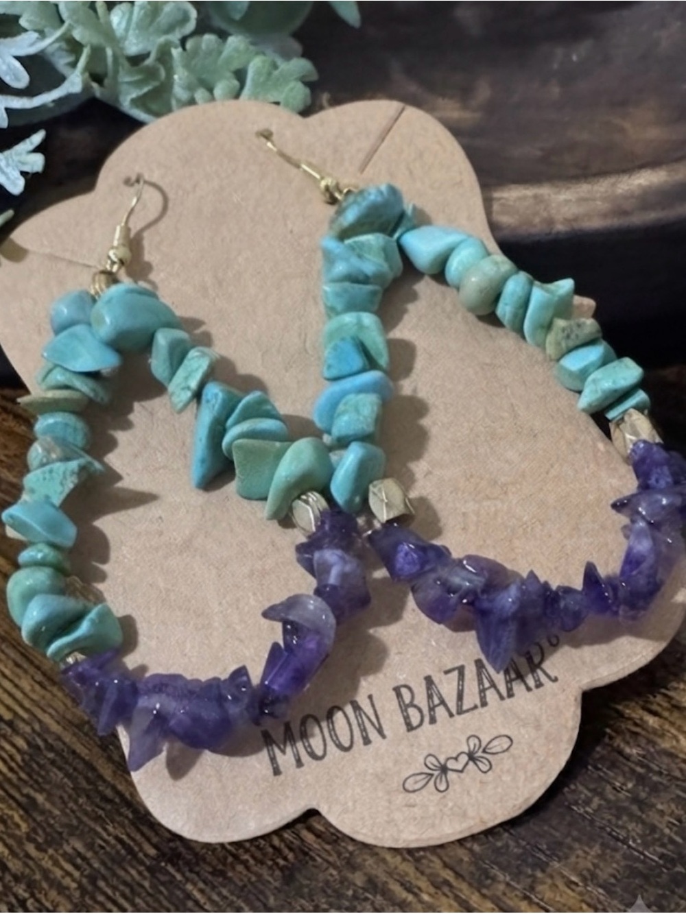 Bohemian Turquoise & Amethyst Chip Hoop Earrings